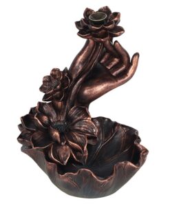 Alternative view of Bronze Effect Hand with Flower Backflow Incense Burner