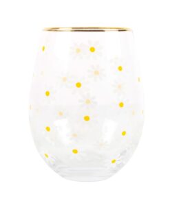 All Over Daisy Print Stemless Wine Glass